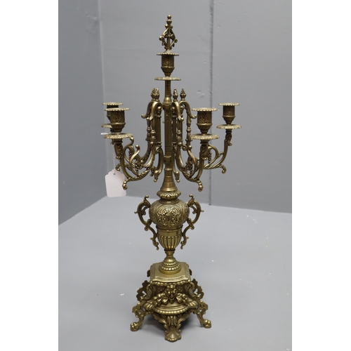 290 - An Antique 19th Century Ornate French Brass Mantle Clock, With German Movement and Key (Approx 24