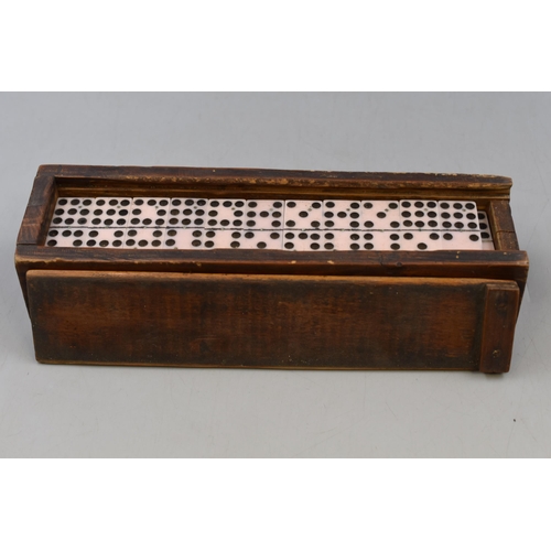 297 - Vintage Oak Box of Double Nine Dominoes