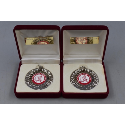 191 - Selection of Seven West Lancashire Cricket Medals Complete in Presentation Boxes