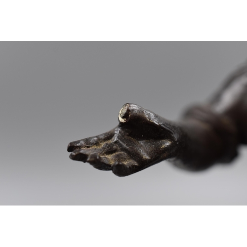 195 - A Pair of Metal Bronze Effect Statues Depicting Tudor Male and Female, On Plinths. Approx 14.5