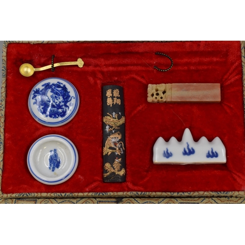 207 - A Boxed Nine Piece Chinese Calligraphy Set, Missing Feather Brush.