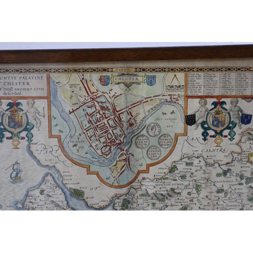 328 - Antique 17th Century original John Speed map of the County of Chester in an Oak Framed and Glazed Mo... 