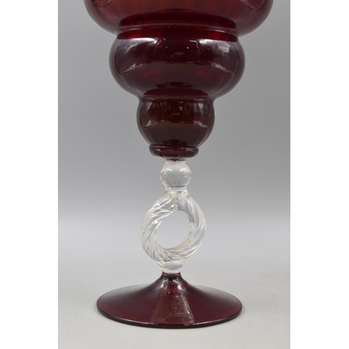 250 - A Murano Cranberry and Clear Glass Lidded Dish, Approx 16.5