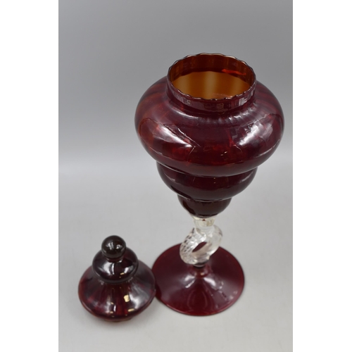 250 - A Murano Cranberry and Clear Glass Lidded Dish, Approx 16.5