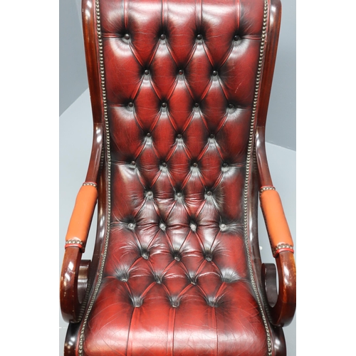 503 - A Chesterfield Style, Button-backed, Oxblood Leather Slipper Rocking Chair. Approx 37.5