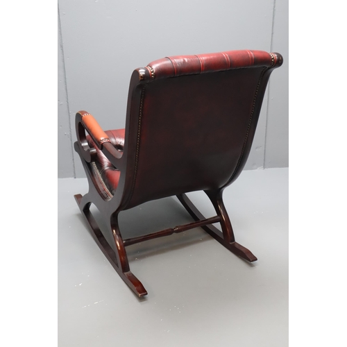 503 - A Chesterfield Style, Button-backed, Oxblood Leather Slipper Rocking Chair. Approx 37.5