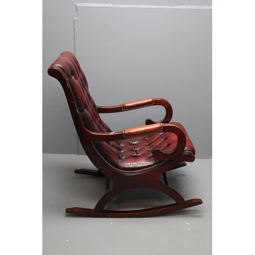 503 - A Chesterfield Style, Button-backed, Oxblood Leather Slipper Rocking Chair. Approx 37.5