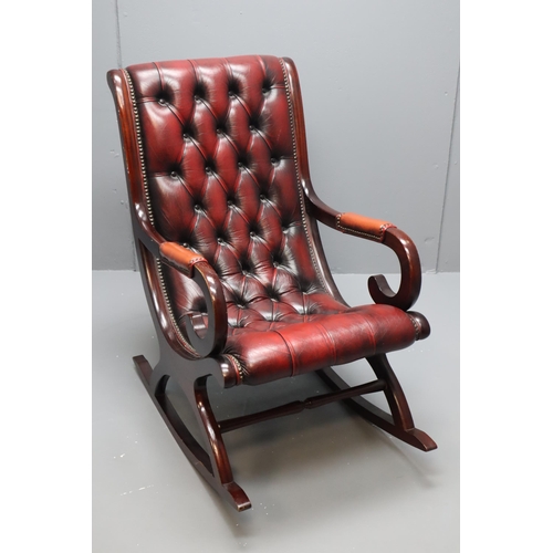 503 - A Chesterfield Style, Button-backed, Oxblood Leather Slipper Rocking Chair. Approx 37.5