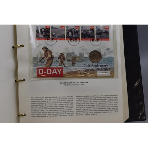 415 - Folder Containing The History of World War II Collection of First Day Cover Coins. Includes D Day 50... 