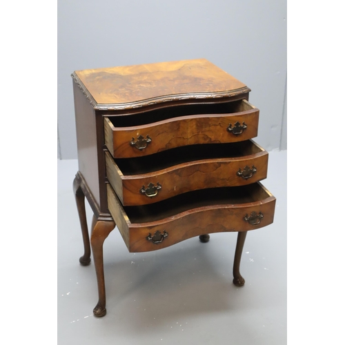 490 - Queen Anne Style Burr Walnut Chest of Three Serpentine Drawers Having Brass Handles Sitting on Raise... 