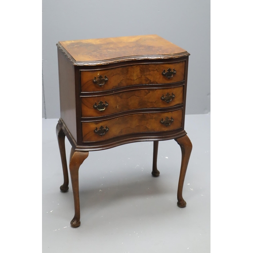 490 - Queen Anne Style Burr Walnut Chest of Three Serpentine Drawers Having Brass Handles Sitting on Raise... 