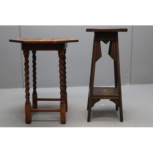 493 - Two Mid Century Hand made Side Tables to include Hand Carved Table top sitting on Barley Twist Legs ... 