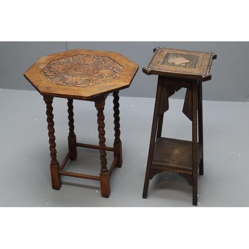 493 - Two Mid Century Hand made Side Tables to include Hand Carved Table top sitting on Barley Twist Legs ... 