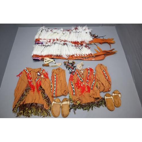 498 - Two Containers Containing Native Americans Costumes Such As Headdresses, Outfits and Props