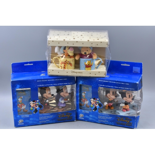 440 - Two Boxed Sets of Disney Treasures Collectable Cards with Figures and a Set of Disney Espresso Cups ... 