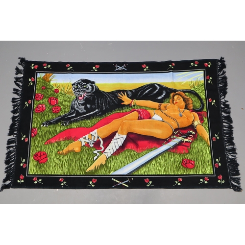 603 - Large 1970’s Wall Tapestry Depicting Semi Naked Lady and Black Panther Approx. 53” x 34&... 