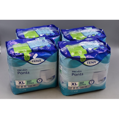 608 - Four Packs of 12 New Tena XL Super Pants