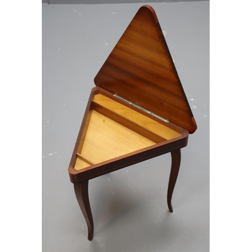 527 - Triangular Musical Table With Sewing / Trinket Storage