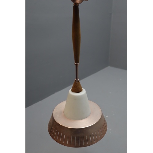 622 - Two Retro Copper Effect Light Fittings. Includes Opaque Glass and Wood, and Clear Bubble Effect