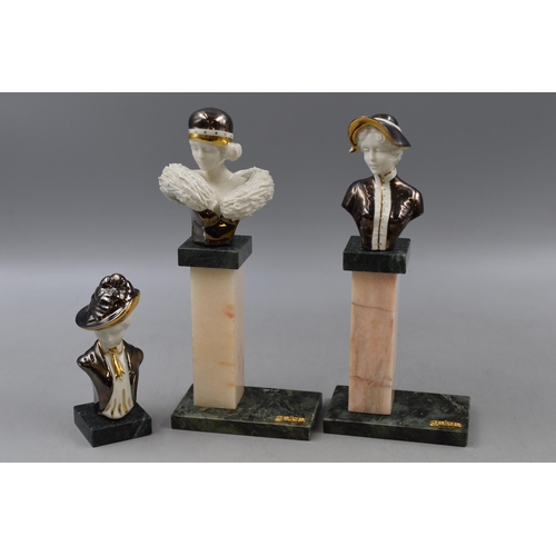 637 - A Selection of Three Galos Art Deco Porcelain Female Busts, With Two Galos Marble Plinths. Two of Th... 