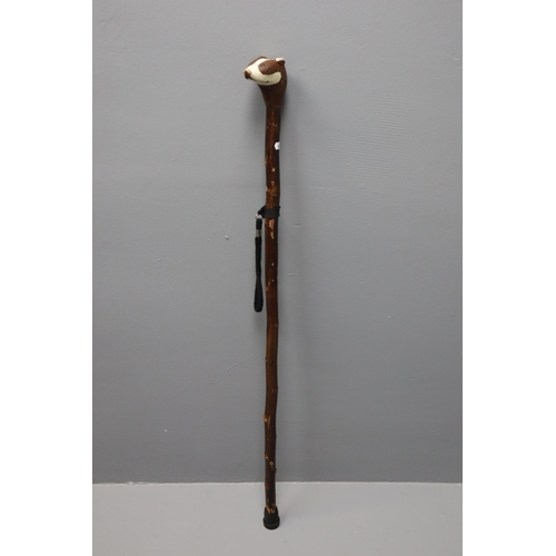 541 - Hand Carved Badger Head Handled natural Wood Walking Stick 39