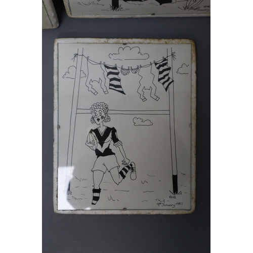 646 - Selection of Six Small and Two Large Hand Drawn Satirical Rugby Sketches from 1987. Glass and Clip F... 