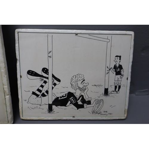 646 - Selection of Six Small and Two Large Hand Drawn Satirical Rugby Sketches from 1987. Glass and Clip F... 