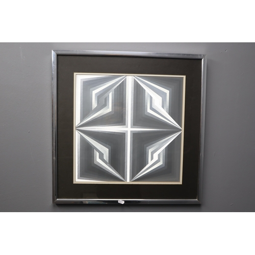 548 - A Framed and Glazed Retro Foil Op Art Print In Patrick Dupre Style, Approx 24