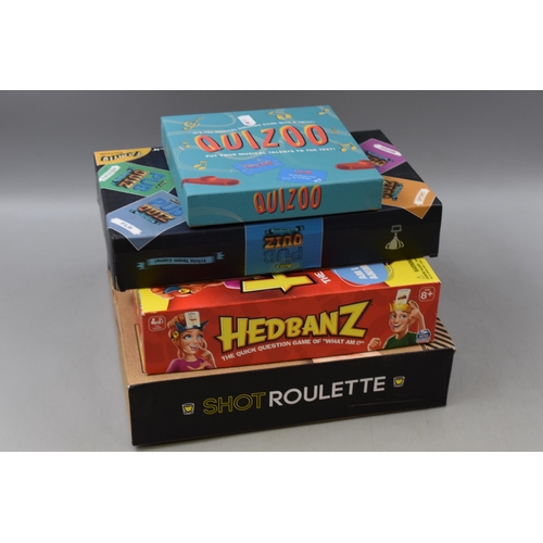 671 - Mixed Selection of Party Games Including Boozy Shot Roulette, Hedbanz, Host A Pub Quiz and Quizoo (U... 