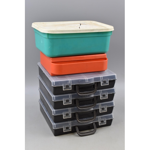 571 - Mixed Lot of 6 Plastic Storage containers Filled with an Array of Fixtures and Fittings