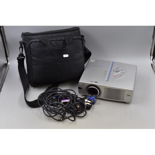 433 - A Sanyo Pro-X Multiverse Projector, With Bag, Cables And Instructions. Powers On and Connects To Com... 