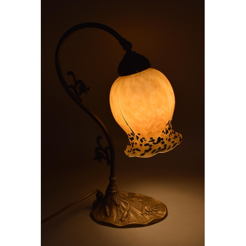 270 - Art Nouveau Style Lamp with Brass Base and Glass Shade (16