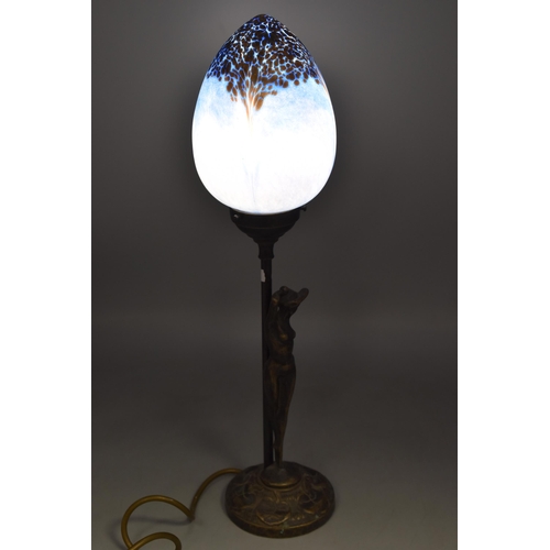 272 - Bronzed Art Nouveau Style Lamp with Glass Shade (20