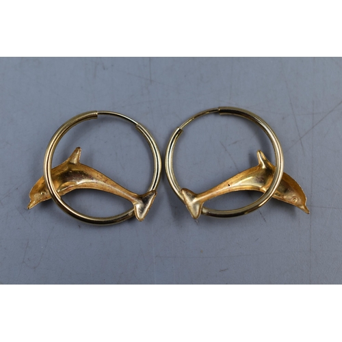 2 - Pair of unmarked Dolphin themed hoop Earrings (Possibly Gold)