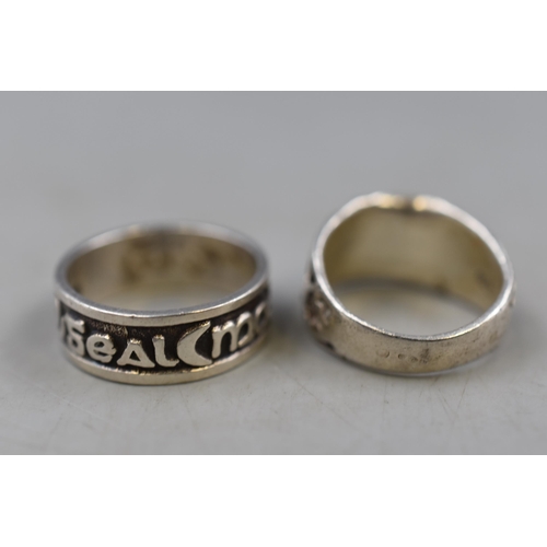 24 - Two 925. Silver Rings, Includes Celtic Boru Ring (Size O), And Tribal Ring (Size K).