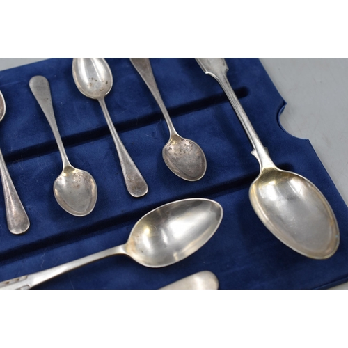 32 - Hallmarked Sheffield Silver Dessert Spoon, Five Silver Plated Mappin & Webb Tea Spoons and More