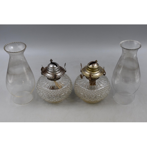 304 - Pair of Crystal Oil Lamps Complete with Chimneys (13