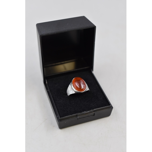 49 - Silver 925 Carnelian Stoned Ring (Size K) Complete with Presentation Box