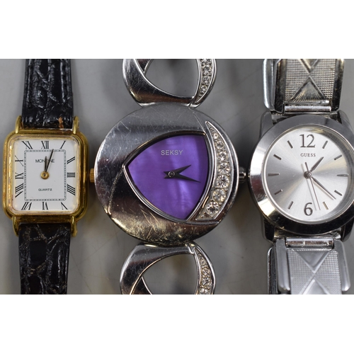 83 - Three Designer Ladies Watches including Montine, Guess and Seksy (All Working)