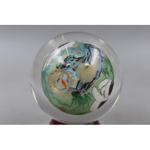 106 - Chinese Reverse Printed Art Glass Globe on Wooden Plinth (5