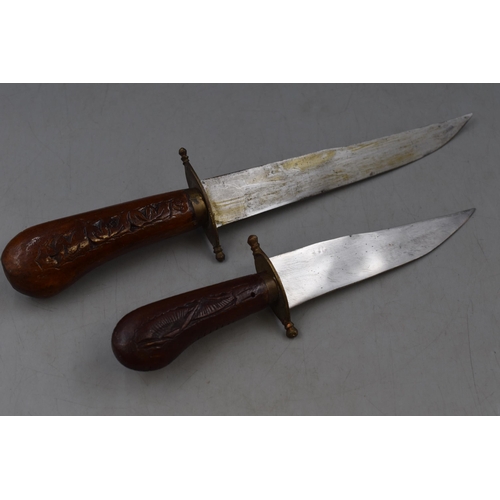 116 - Two Indian Hand Carved Hardwood Knives with Wooden Sheaths