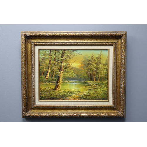 378 - Three Original Oil on Canvass in Framed Mounts Depicting Lakeside and Seashore Scenes (Largest 26