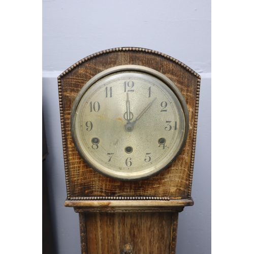 381 - Pair of Vintage/Antique Teak Granddaughter Clock cases, one complete with Internal Mechanism a/f