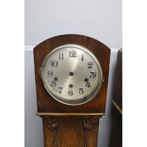 381 - Pair of Vintage/Antique Teak Granddaughter Clock cases, one complete with Internal Mechanism a/f