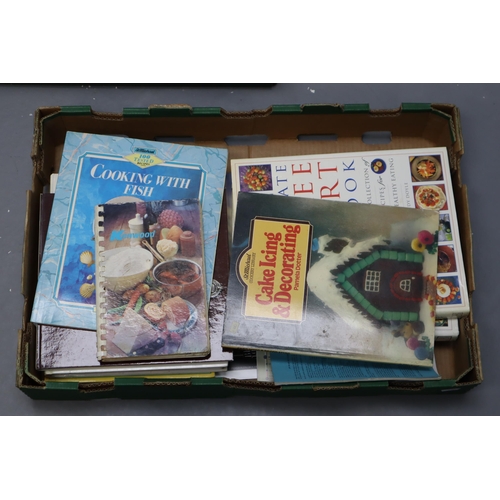 413 - Two Boxes of Assorted Cookbooks. Includes The Hairy Bikers, 'The Good Cook's Encyclopedia', 'The Boo... 