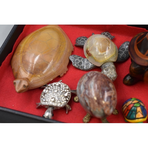 147 - A Selection of Eight Tortoise/Turtle Ornaments. Includes Wooden Trinket Box, Brass Egg Holder, Wade ... 