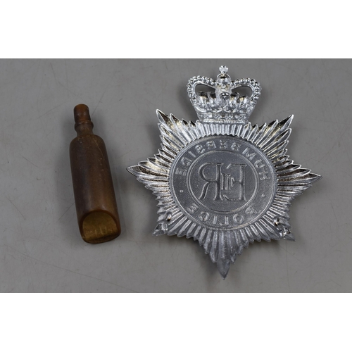 163 - A Humberside Police Badge, With Vintage Wooden Whistle