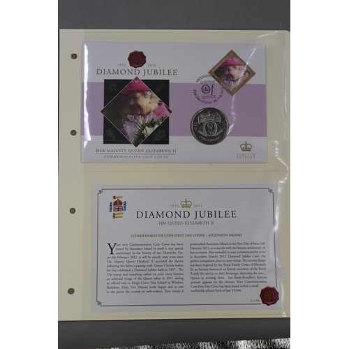 166 - Selection of Six Diamond Jubilee Commemorative First Day Coin and Stamp Covers. Includes St Helena S... 