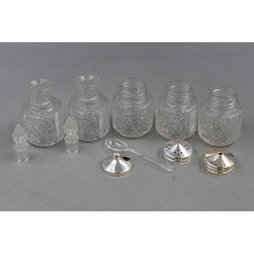 167 - A Five Piece Cut Glass Rotating Cruet Set, Approx 7.5