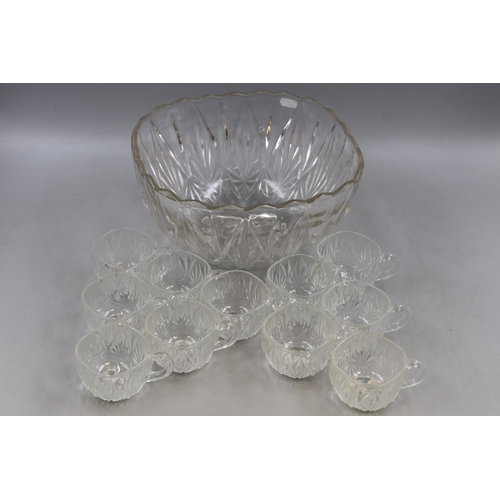 252 - Large Glass Punch Bowl Set with 12 Glasses